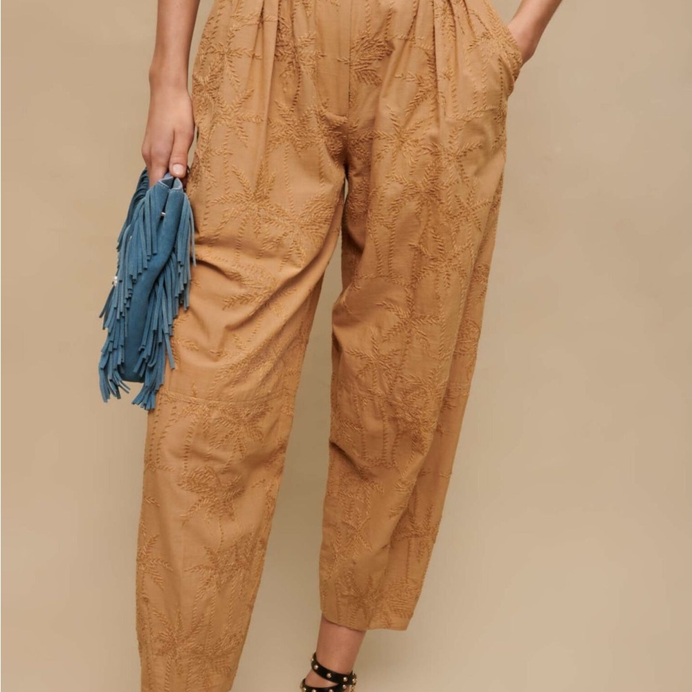Maje Textured High-Rise Cropped Pants — Tan